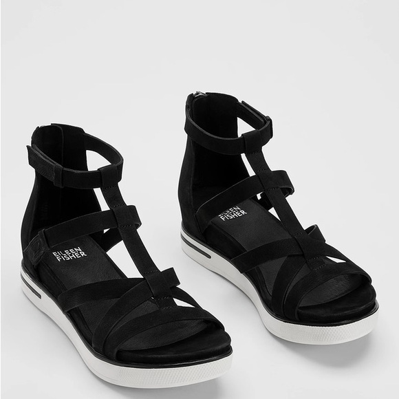 Eileen Fisher Sola Tumbled Nubuck Leather Sandal 6.5 - Picture 2 of 10